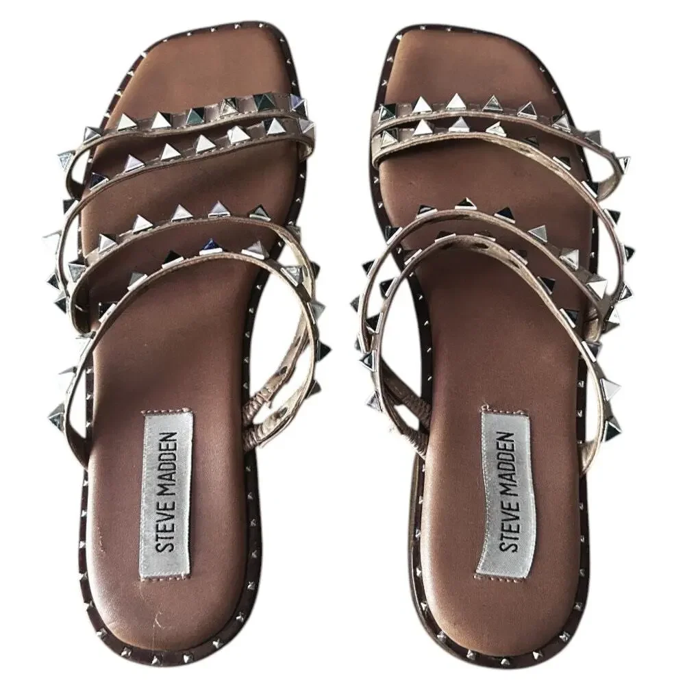 Steve Madden Studded Strappy Flat Tan Sandals 7.5